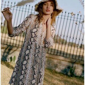 Maeve Anthropologie Juno Snake Print Dress 3/4 Sleeve Blue Brown Women’s Sz S